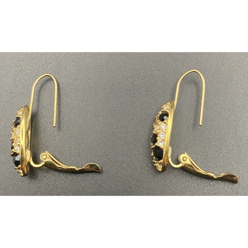 Vintage Swarovski for Avon Earrings Black Crystal Pave Gold Plated Drop Pierced - Picture 8 of 10
